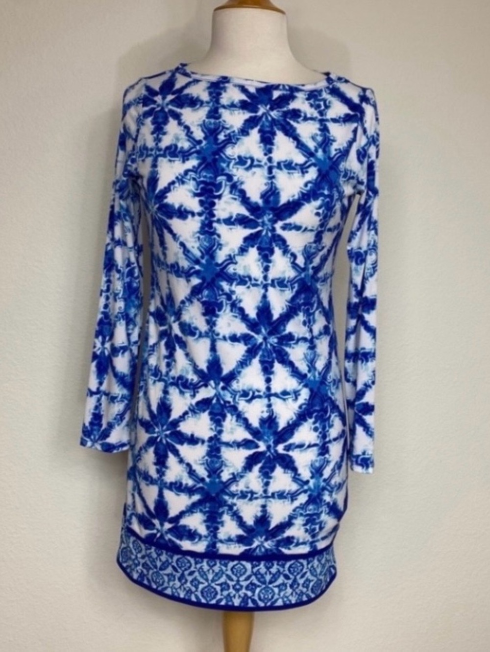 Michael Michael Kors Womens Blue Abstract Tie Dye Stretch Shift Dress Size Small